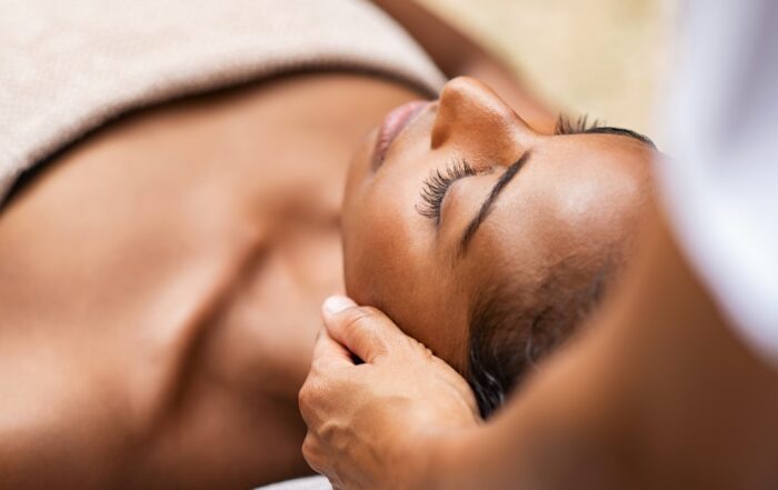 Woman lying down in a spa for a facial